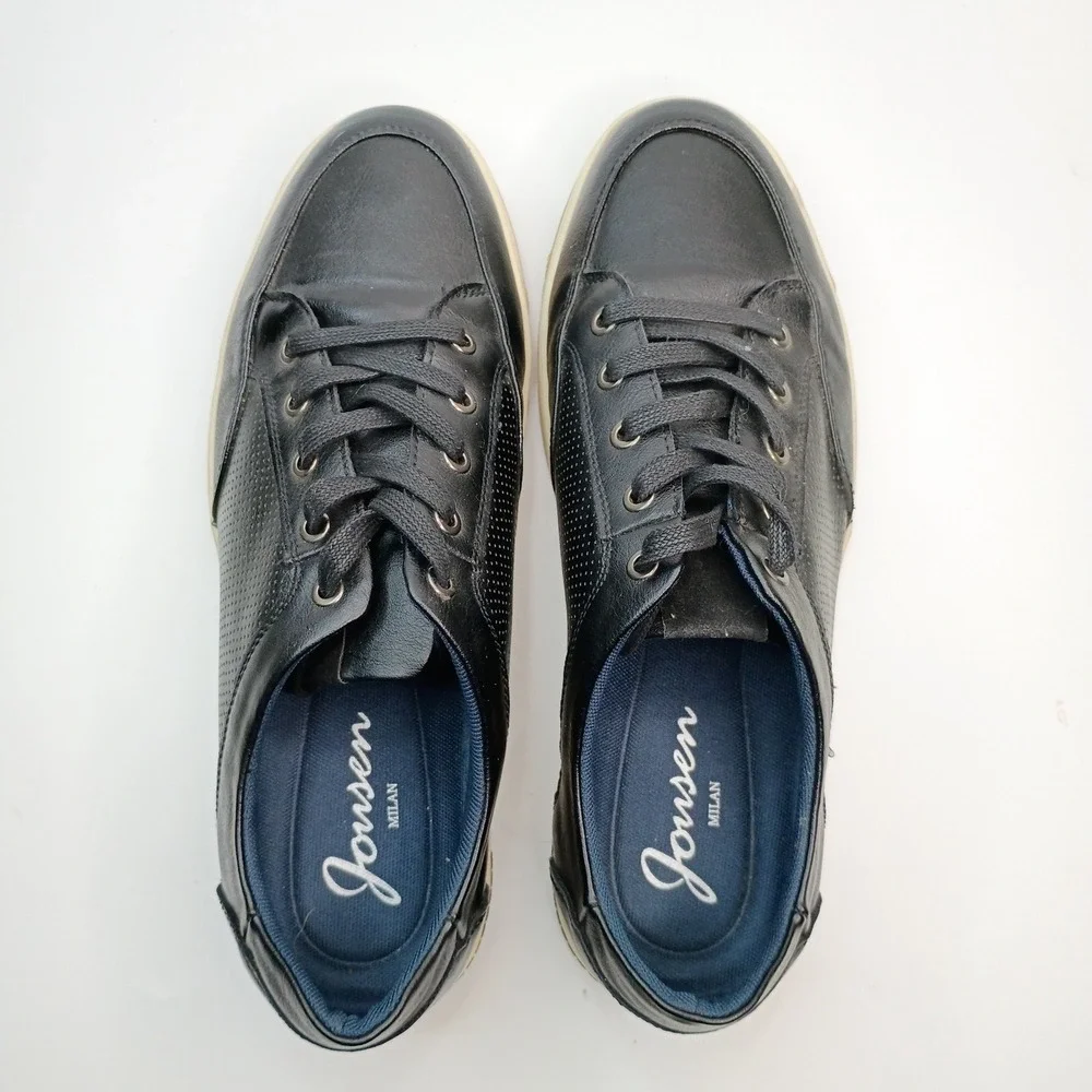 Jouison Milan Mens Black Faux Leather Perforated Lace Up Casual Sneakers Size 10